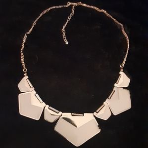 Vintage Necklace  Gold tone and White Enamel Triangles length 18 Inches